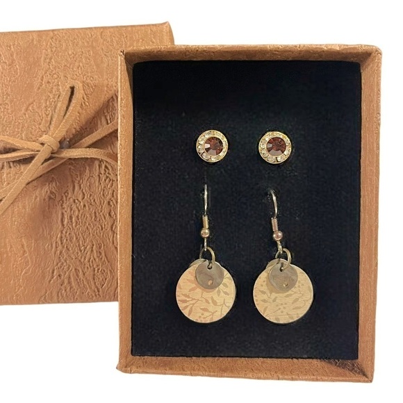 Set of Two Gold and Bronze Tone Fashion Earrings - Picture 1 of 12